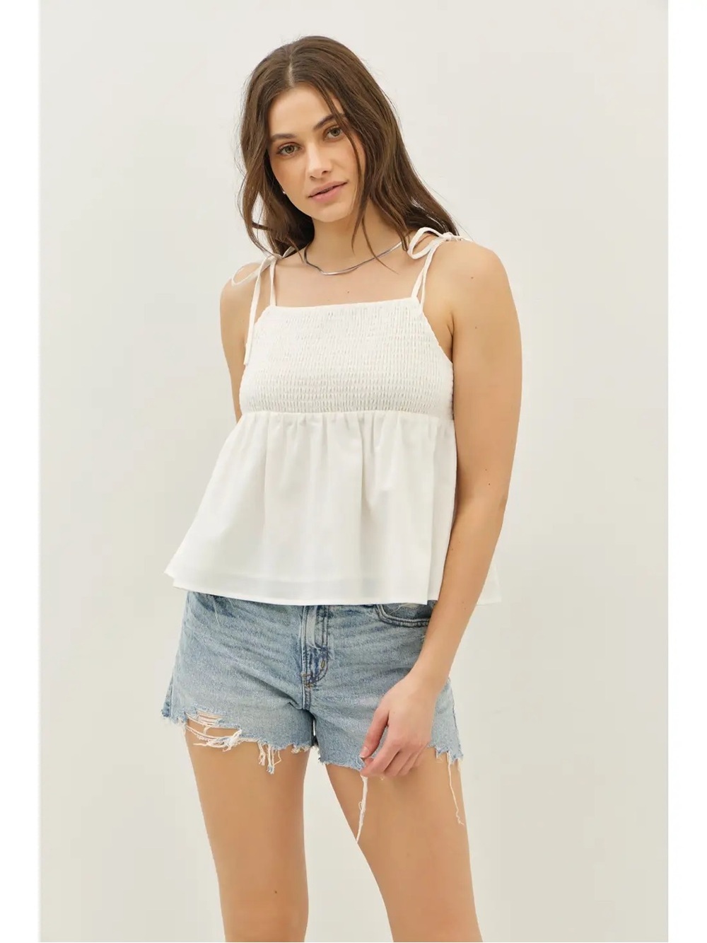NWT White Smocked Tie-Shoulder Cami Top